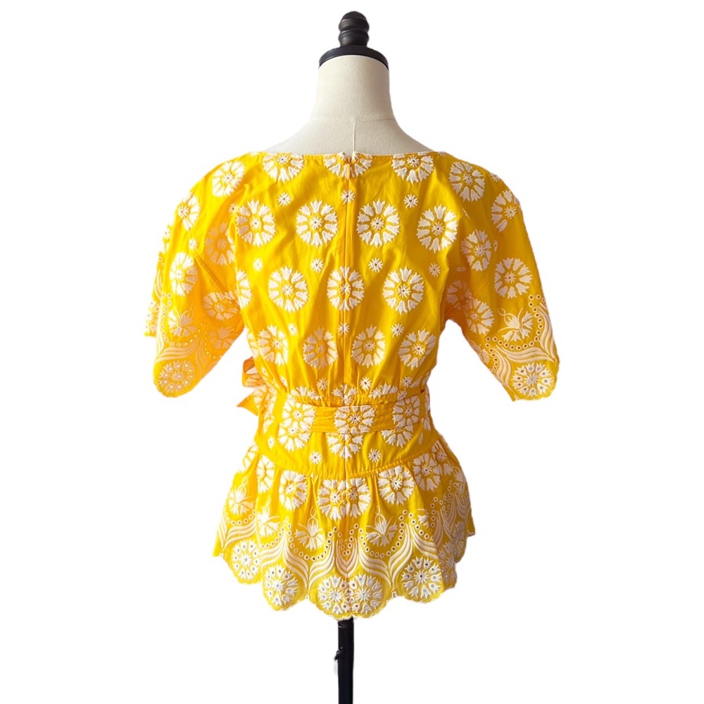 Tory Burch Embroidered Eyelet Top in Sunlight Yellow | 4 NWT - Picture 5 of 13